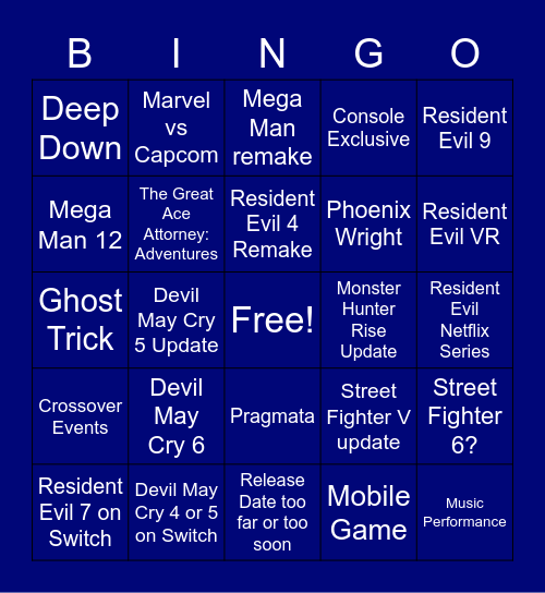 Capcom E3 2021 Bingo Card