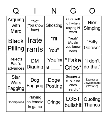 Quinn Bingo Card