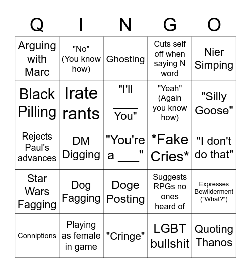 Quinn Bingo Card