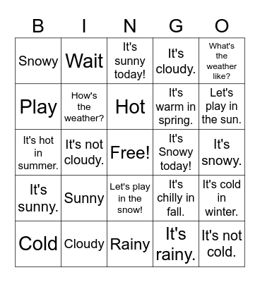 Everyday Weather Bingo Card