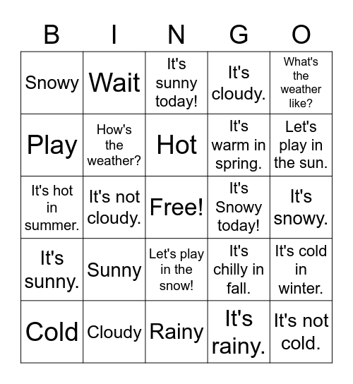 Everyday Weather Bingo Card