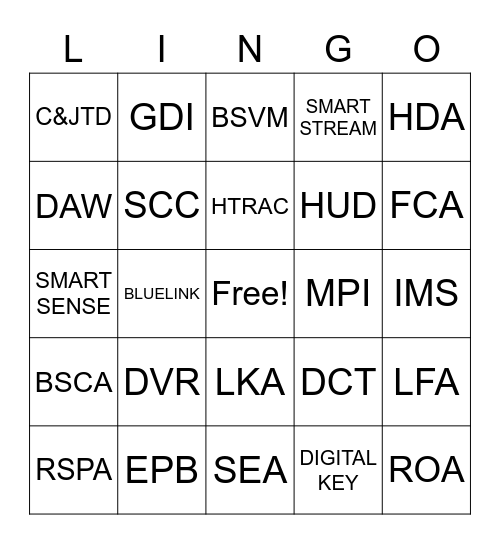 HOLLER HYUNDAI Bingo Card