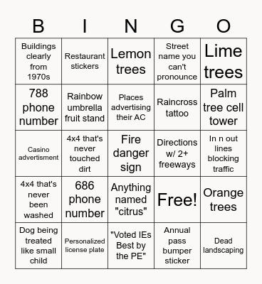 IE  Bingo Card
