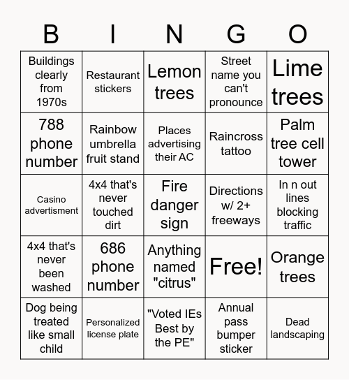 IE  Bingo Card