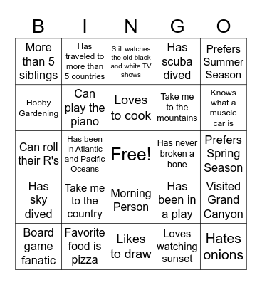 Creating A Special Place Bingo Card