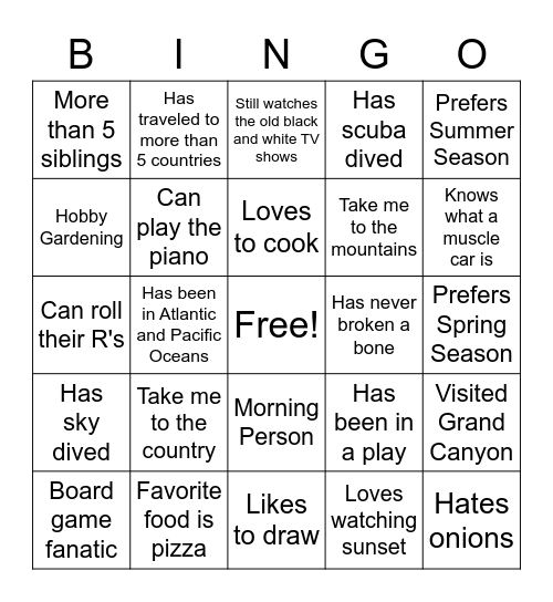 Creating A Special Place Bingo Card