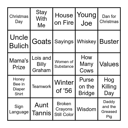 My Bundle of Early Life Bingo Card