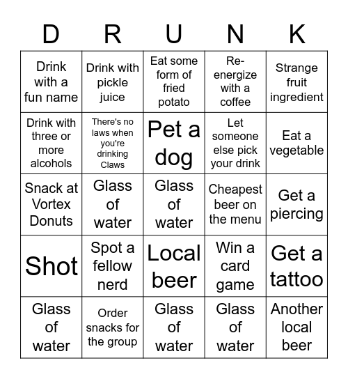 Drunken Bingo Card