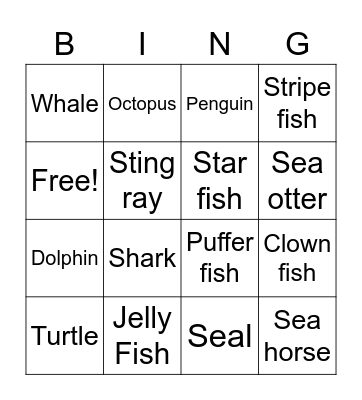 Exercise Bingo (Sea Creatures) Bingo Card