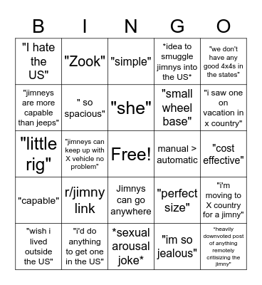 r/4x4 Jimny post bingo Card