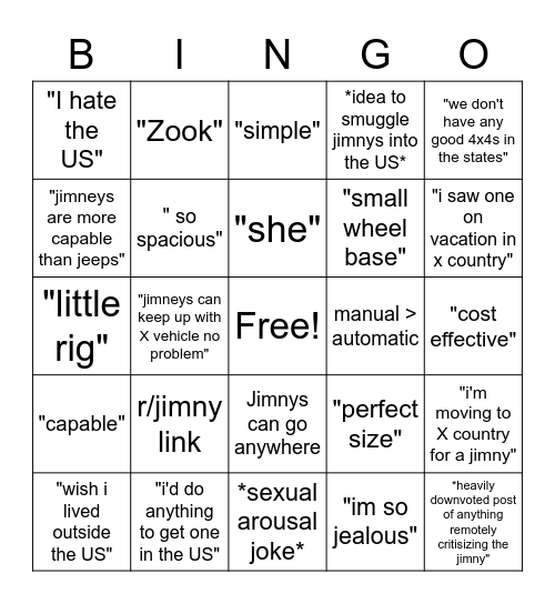 r/4x4 Jimny post bingo Card