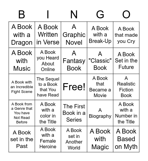 Reading Bingo Card