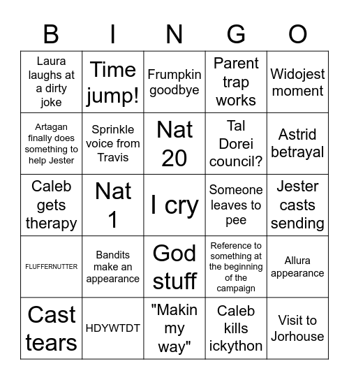 CR Finale Bingo Card