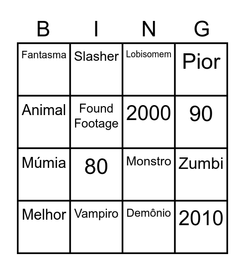 Filmes de terror: Bingo Card
