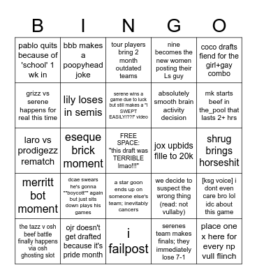 LCPL X Bingo Card