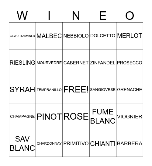 WINE-O Bingo Card