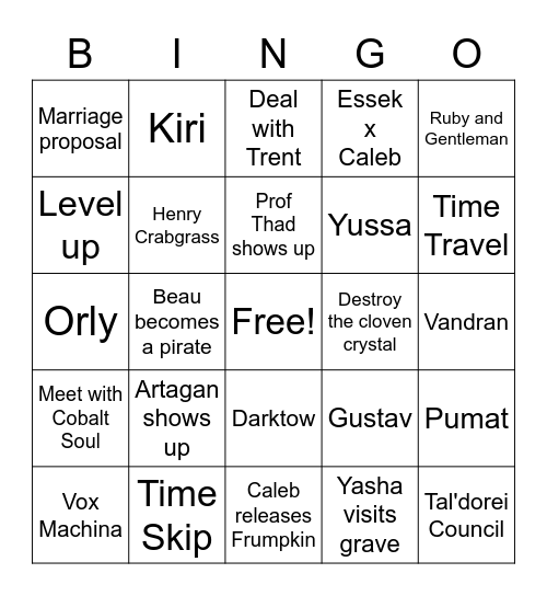 Critical Role C2E141 Bingo Card