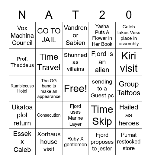 Critical Role 2 Finale Bingo Card