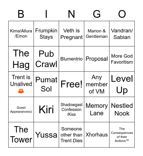 Campaign 2 Finale Bingo Card