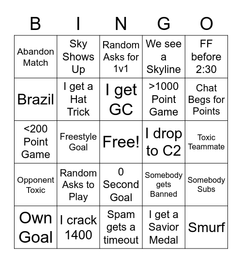 Stream Bingo Card