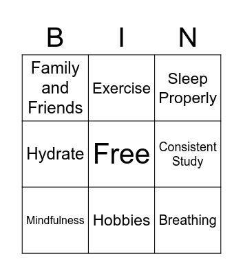Exam Stress Bingo Card