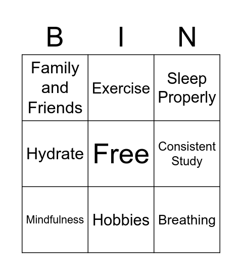 Exam Stress Bingo Card