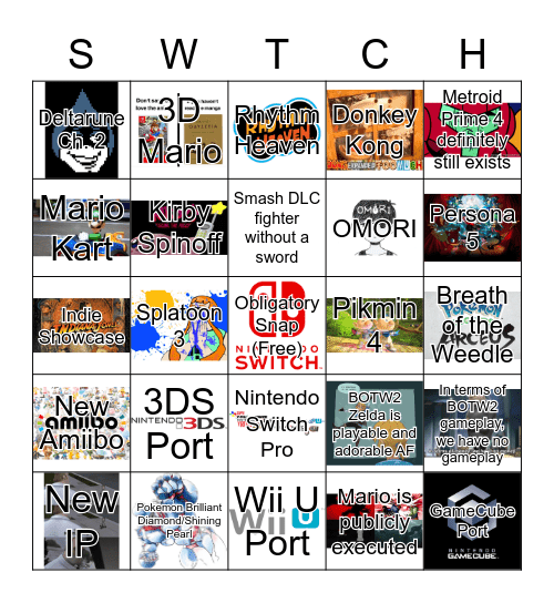 Nintendo E3 2021 Bingo Card