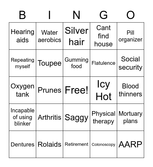 Old Folks Bingo Card