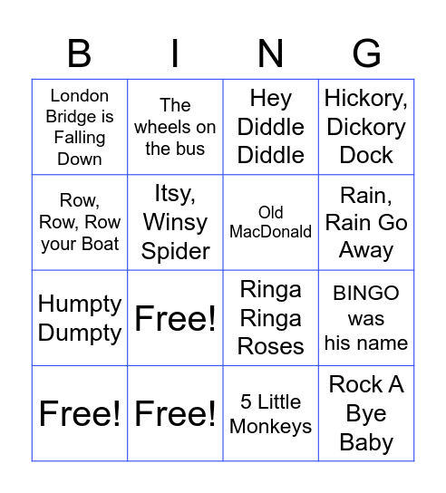 Nursery Rhyme Bingo Card