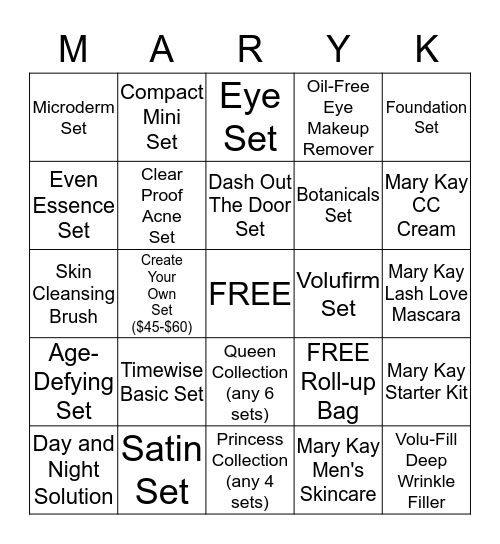 Mary Kay Beauty Bingo Card