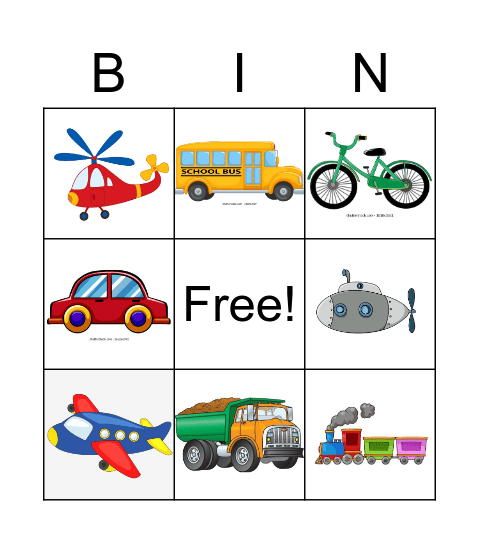 Means of transportation Bingo Card