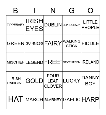 Paddy's Day Bingo Card