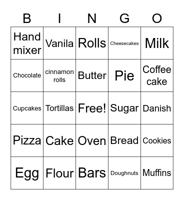 Bakery Bingo Card
