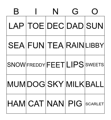 KIDS LEARNING WORDS Bingo Card