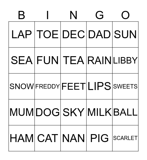 KIDS LEARNING WORDS Bingo Card