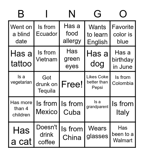 ESL CLASS Bingo Card