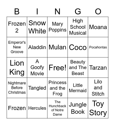 Disney Bingo Card