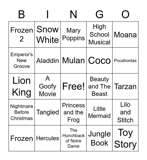 Disney Bingo Card