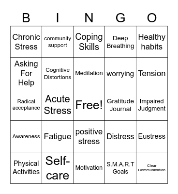 Stress Management Bingo Card