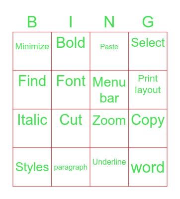 Word Bingo Card