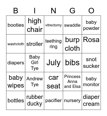 Dr. Tye's Baby Shower Bingo Card