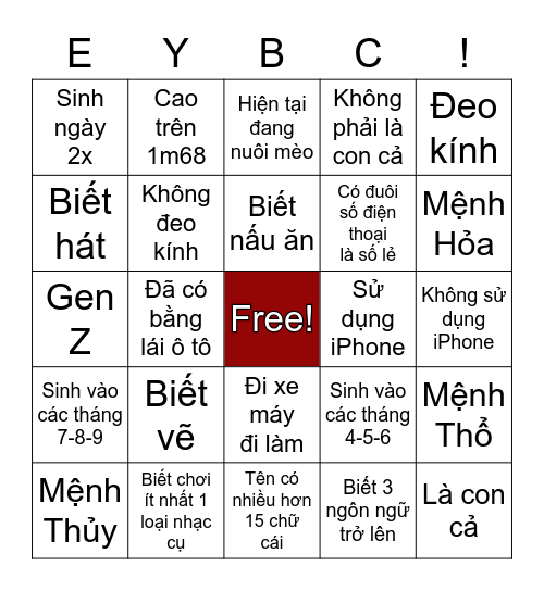 EY Business Consulting Bingo Card