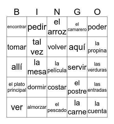 Vocab 4.2 Spanish I Bingo Card