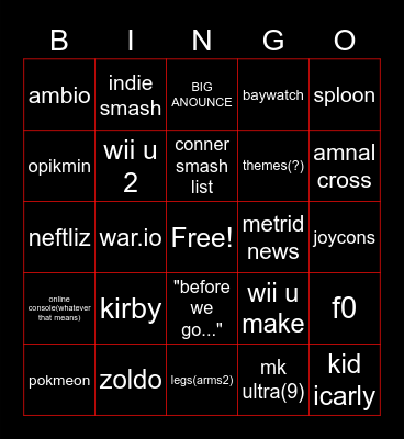 Untitled nintendo direct thing Bingo Card