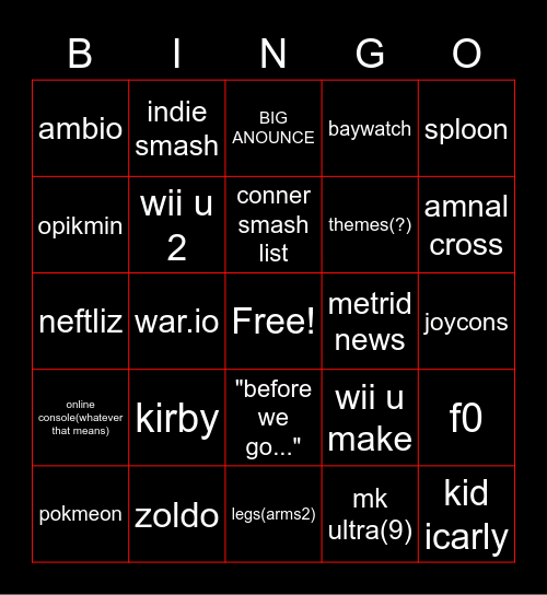 Untitled nintendo direct thing Bingo Card