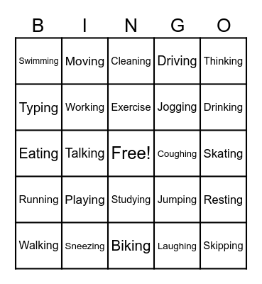 Verbs Bingo Card