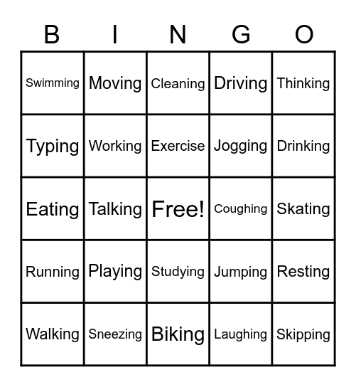 Verbs Bingo Card