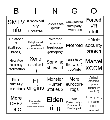 e3 bingo Card