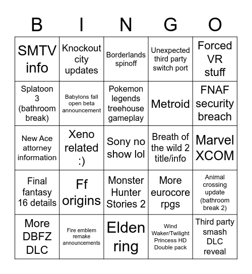 e3 bingo Card