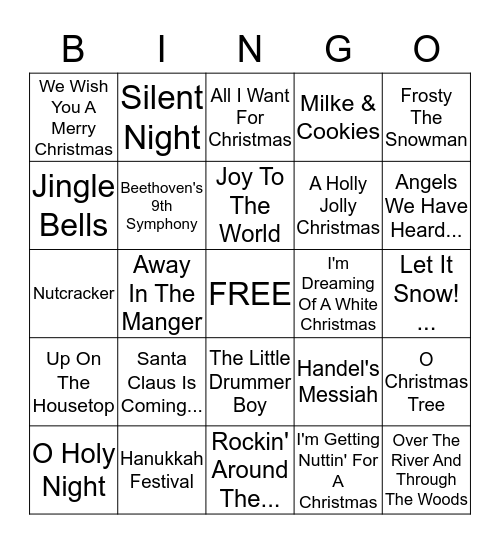 Holiday Music Bingo Card